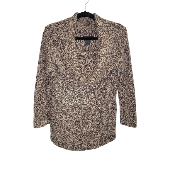 Express Wool Cashmere Blend Cowl Neck Cable Knit Sweater Women's L Brown & Tan - Picture 1 of 7